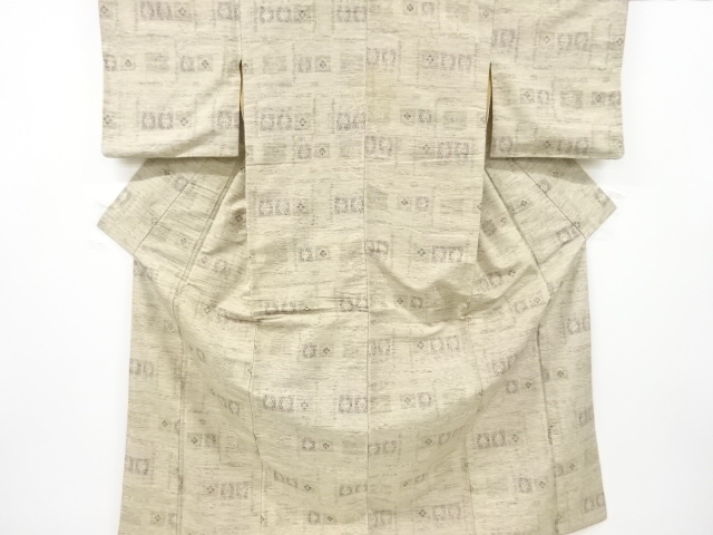 アンティーク　抽象花模様織り出し手織り紬着物